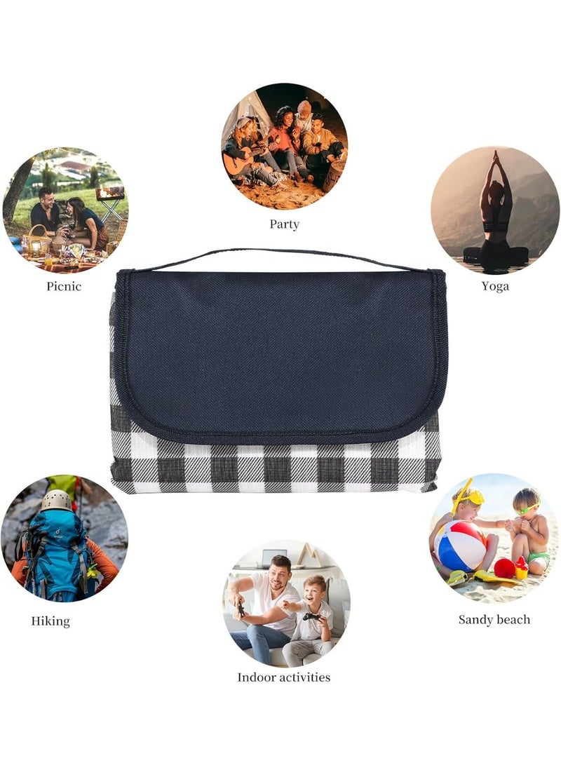 Cuken Outdoor Picnic Mat Picnic Blanket Waterproof Beach Rug 200x200cm Picnic Mat Washable Lightweight with Handle Blue Checkered for Hiking Travelling Outdoor Camping, Parks - Image 4